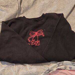 Black Womens Sweatshirt with Red Bow Design